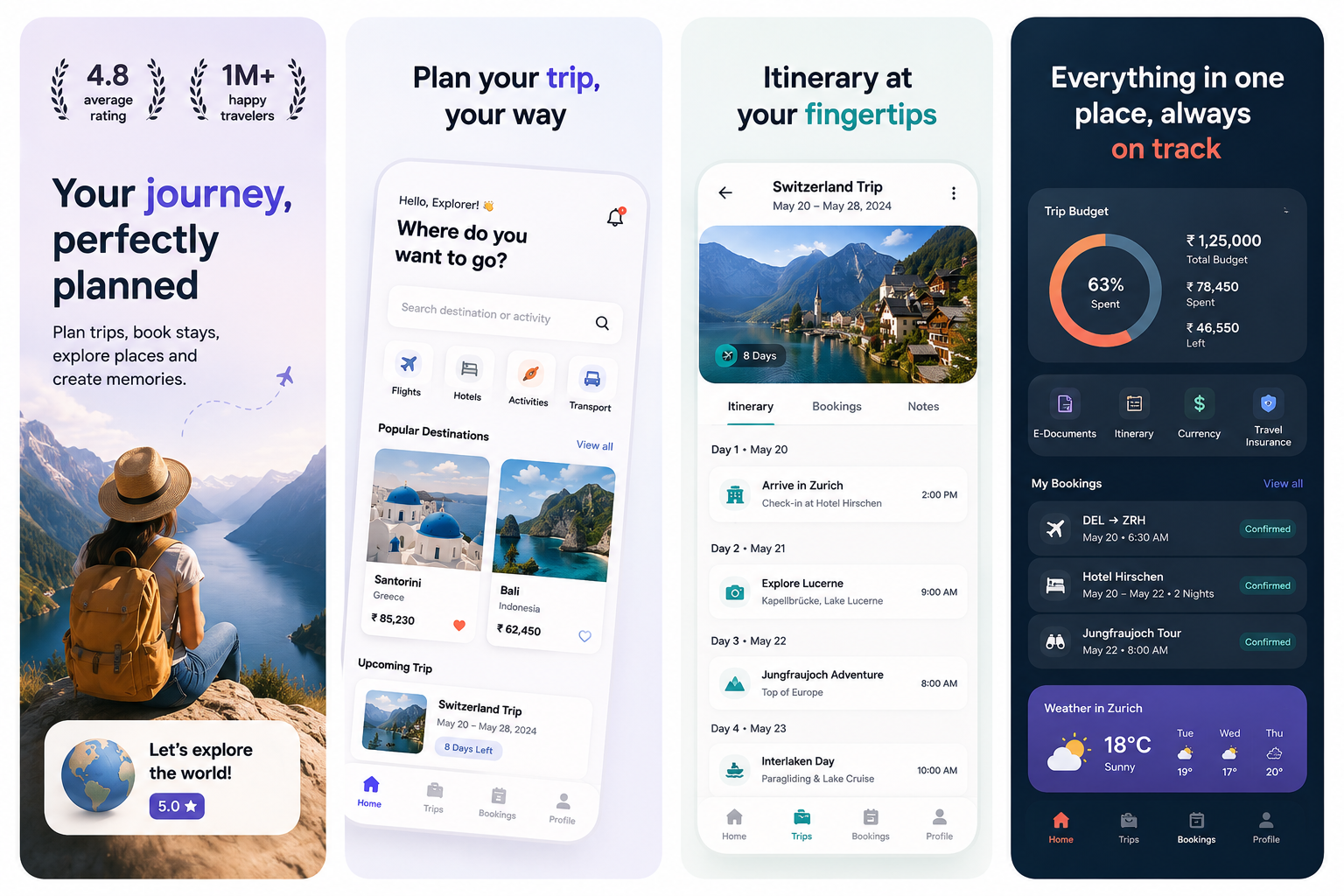 Travel app feature showcase design